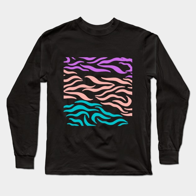 Violet Pink Blue Wavy pattern in Blck Long Sleeve T-Shirt by Shineyarts